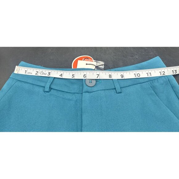 Cider Womens Teal High Rise Flat Front Chino Shorts Pockets Stretch Sz XXS NEW - Picture 5 of 9